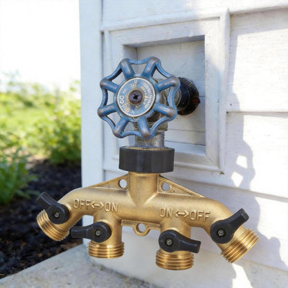 ‌VANCOCO 2 Way Garden Hose Splitter, 3/4" Heavy Duty Solid Brass Hose Y Splitter With 2 Shut-off for Outdoor Faucet & Garden Hose