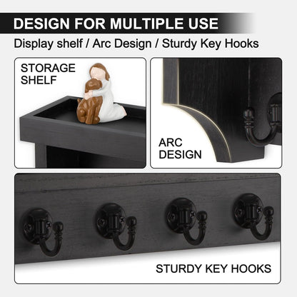 Key and Mail Holder Wall Mount, Key Holder with Shelf and Mail Organizer Wall Mount. Mail Holder with 5 Hooks for Coat, Dog Leash, Home Decor Rack, Entry Way Organizer (White)