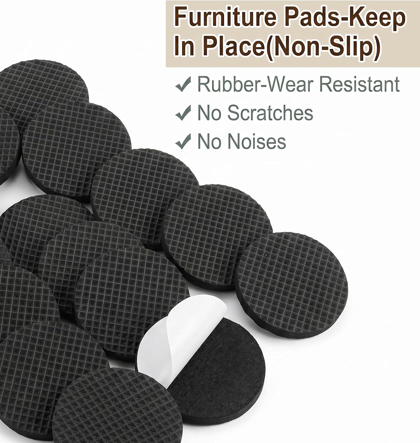 16 PCS Chair Felt Pads 2 Inch Round - Non Slip Furniture Feet Floor Protectors Anti Slip Self Adhesive - Chair Pads for Legs Non Skid Pad Keep Furniture in Place Protect Hardwood Floors