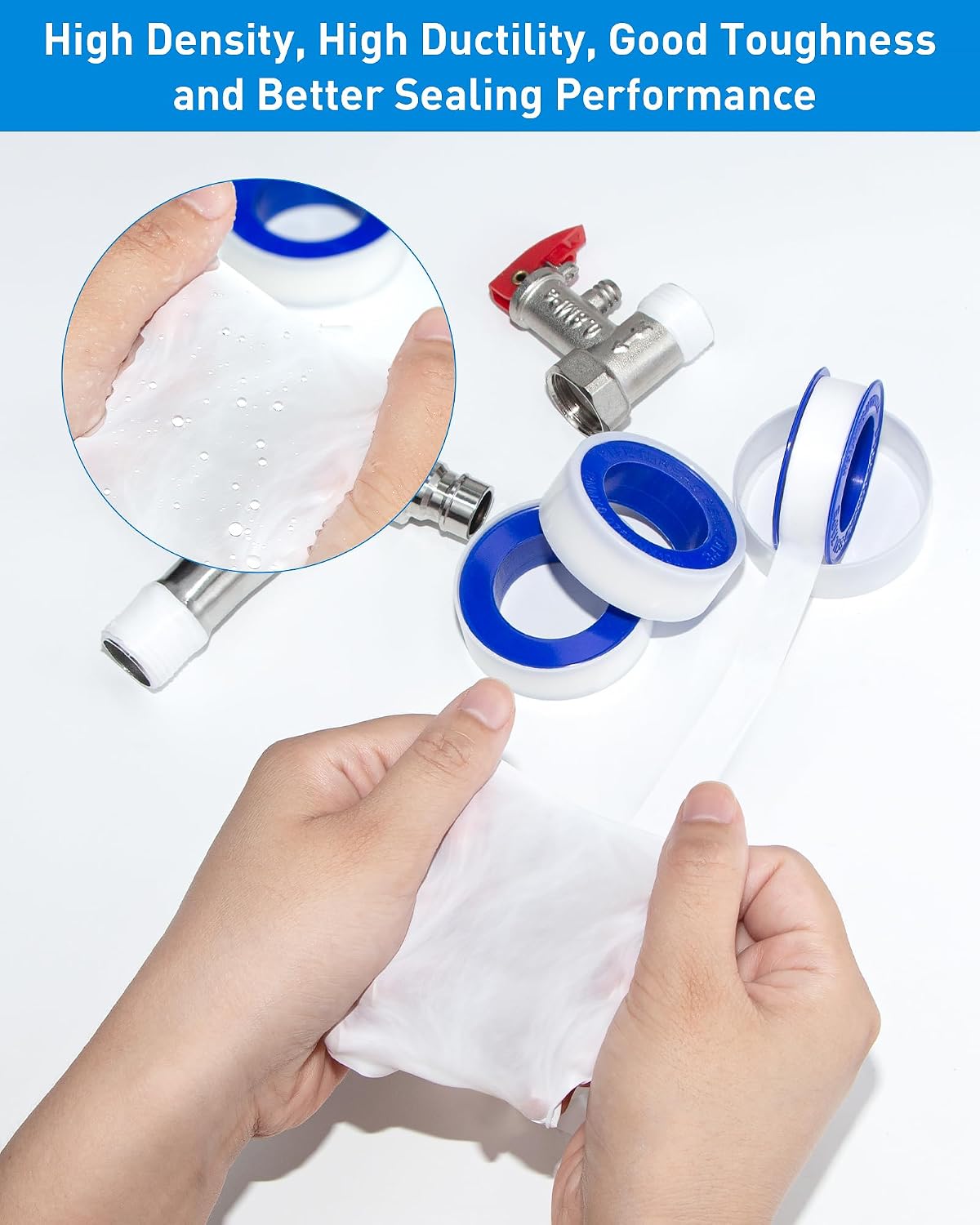3 Roll Plumbers Tape, Teflon Water Pipe Sealing Tape, High-Density Thickening and Lengthen, High-Sealing Performance Waterproof Duct, Thread Seal, L 590 in x W 0.51 in. White