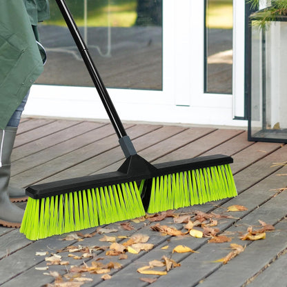 24-Inch Push Broom Outdoor with Stiff Bristle, Heavy Duty Broom Brush with 63” Long Handle for Deck Patio Driveway Garage Warehouse Shop Floor Sweeping & Scrubbing