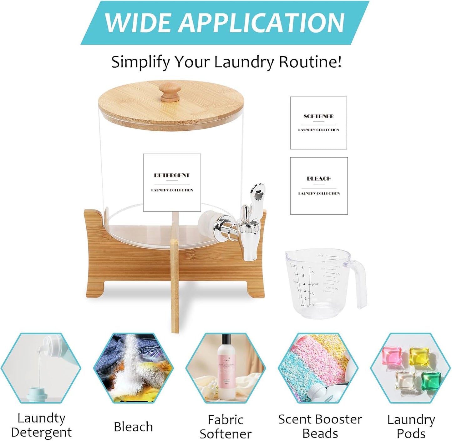 2.5L Laundry Detergent Dispenser, Laundry Liquid Dispenser with Stainless-Steel Tap, Liquid Soap Fabric Softener Container for Laundry Room (Round Large)