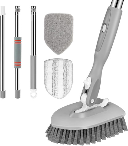 SetSail Tile Tub Scrubber Brush 3-in-1 Shower Scrubber with 52-inch Adjustable Long Handle Shower Cleaner Brush and 3 Detachable Replacement Brush Heads for Cleaning Bathroom Kitchen Walls Tub Tile