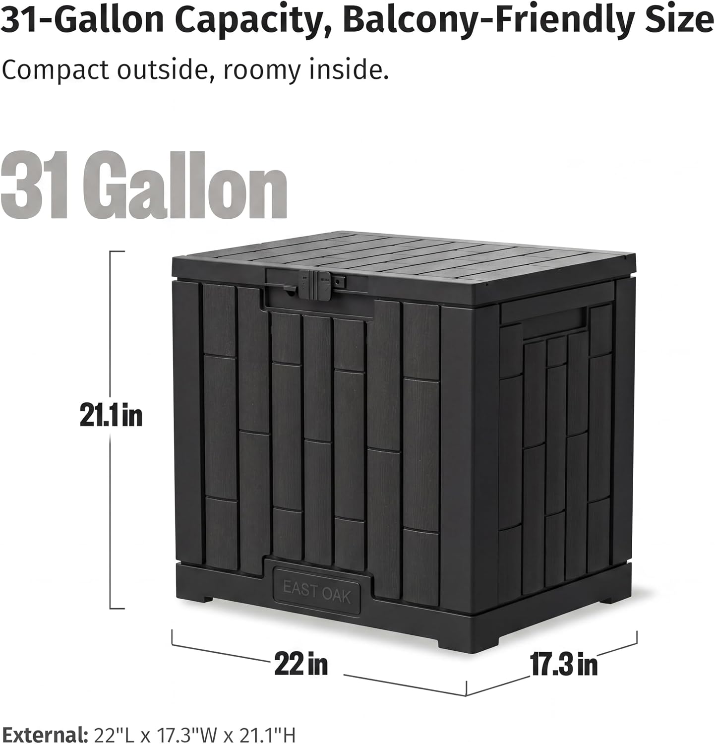 EAST OAK Outdoor Storage Box, 31 Gallon Deck Box Indoor and Outdoor Use, Waterproof Resin Storage Bin for Package Delivery, Patio Cushions, Gardening Tools, Lockable, UV Resistant, Grey