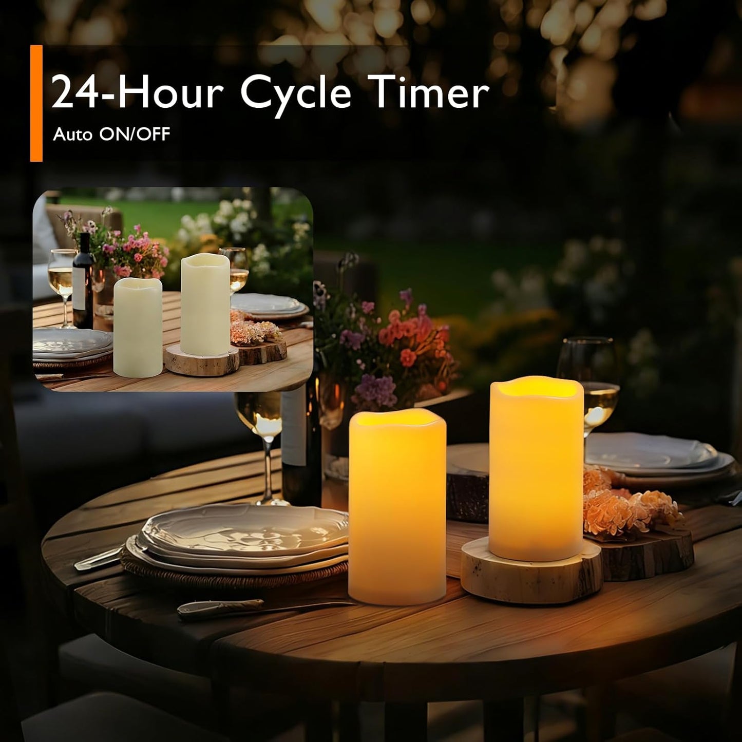 Homemory 3 Pack Flameless Candles, Outdoor Waterproof, Battery Operated LED Pillar Candles with Remote Control and Timer, Plastic, Long Lasting，4”5”6”