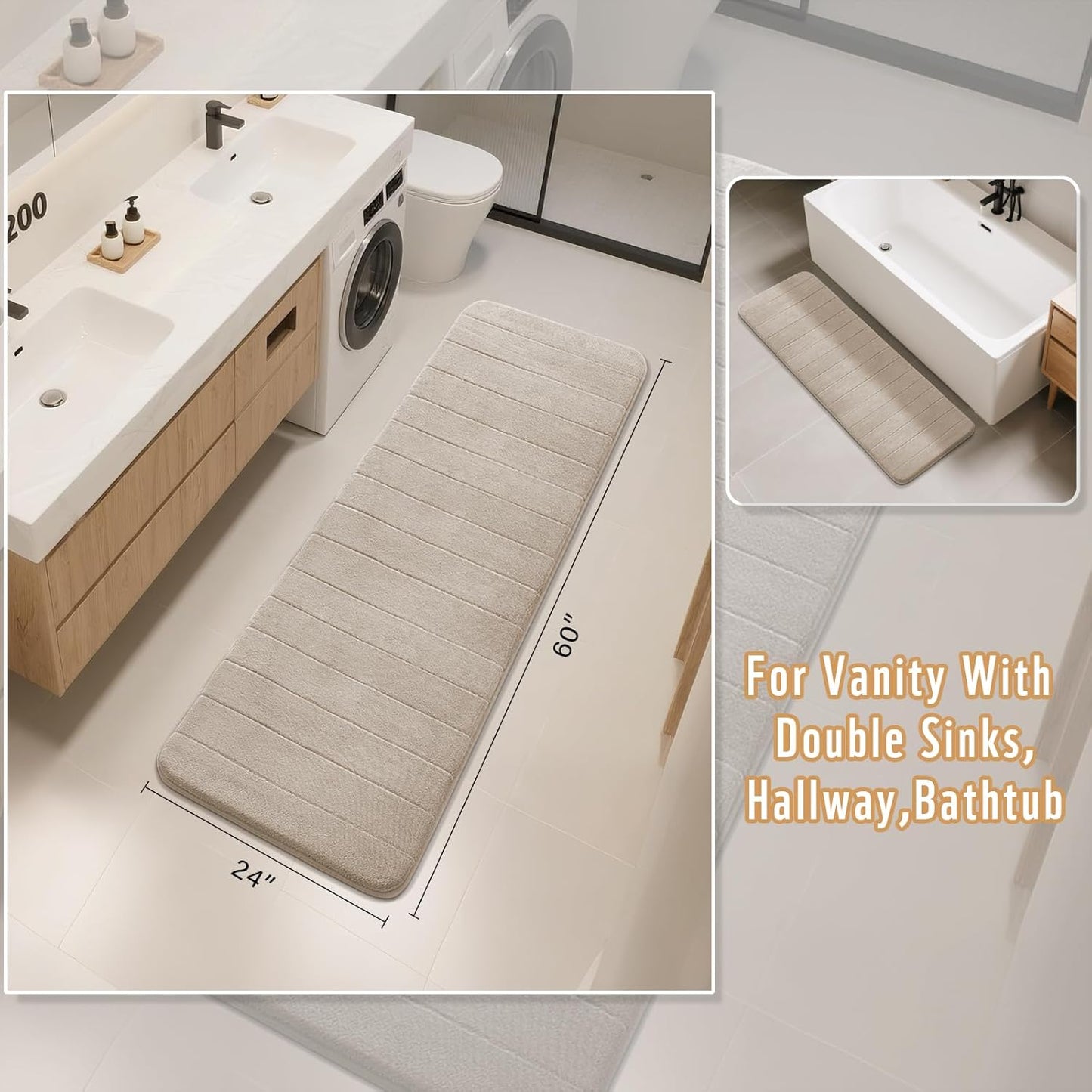 Yimobra Memory Foam Bath Mat, Super Soft Absorbent Bathroom Rug Non Slip, Quick Dry, Machine Washable Floor Carpet for Tub Shower, Home Decor Accessories, 24x17, Grey