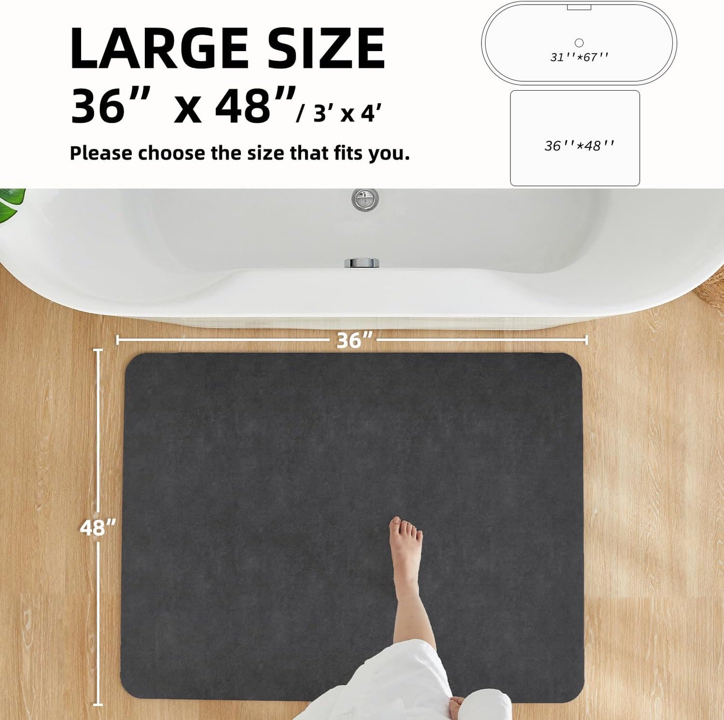 TYUU Bath Mat, Bathroom Rugs Non Slip Washable Thin Absorbent Quick Dry Bath Mat Fits Under Door Bathroom Floor Mat Perfect for Bath, Shower, or Sink 16"x24" Dark Grey