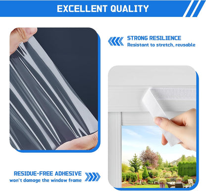 Heavy Duty Window Insulation Kit for Winter - 75 in x 79 in Clear Plastic 180㎛ Thick Shrink Film on Windows and Patio Doors, Reusable Storm Window Kit for Sliding Doors & Large Windows