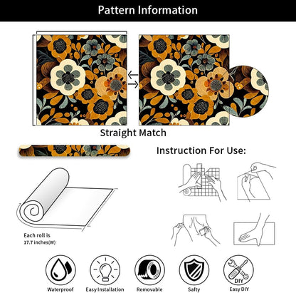 MuralPeel White Poppies Floral Modern Grey Peonies Flowers Peel and Stick Wallpaper Self Adhesive Removable Easy Peel Off Stick on Wall Paper for Bedroom Renter