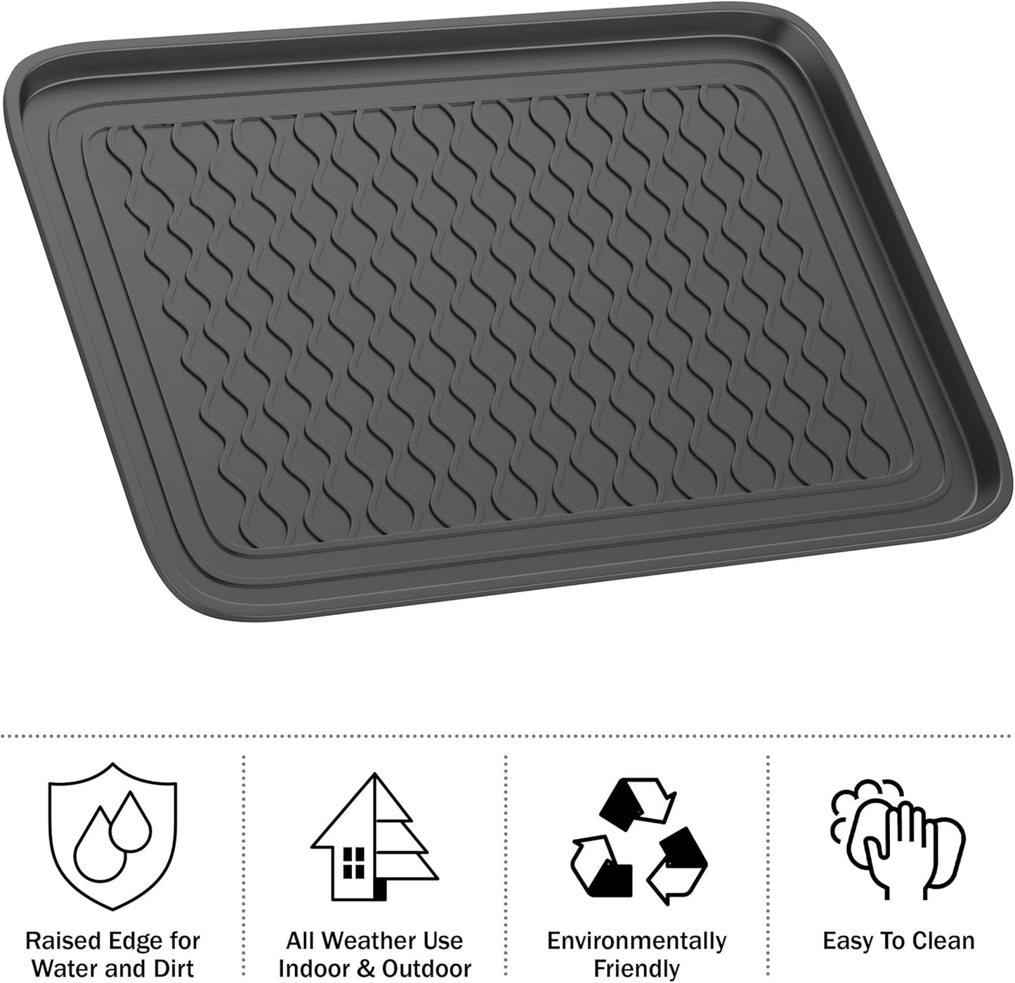 All-Weather Indoor/Outdoor Mat for Boots - Weather-Resistant Hard Plastic Shoe and Boot Tray with Raised Edge by Stalwart (Black, MEDIUM)