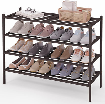 Smiry Bamboo Shoe Rack, 3 Tier Free Standing Wooden Shoe Organizer, Stackable Wood Shoe Storage Shelf for Closet, Entryway, 5 Horizontal Slats, 26.8"x11"x18.3", Natural
