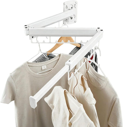 Foldable Wall Mounted Laundry Drying Rack, 3 Fold Retractable Clothes Drying Rack, Durable Clothing Hanger Rack for Laundry Room, Balcony, Bathroom (White)