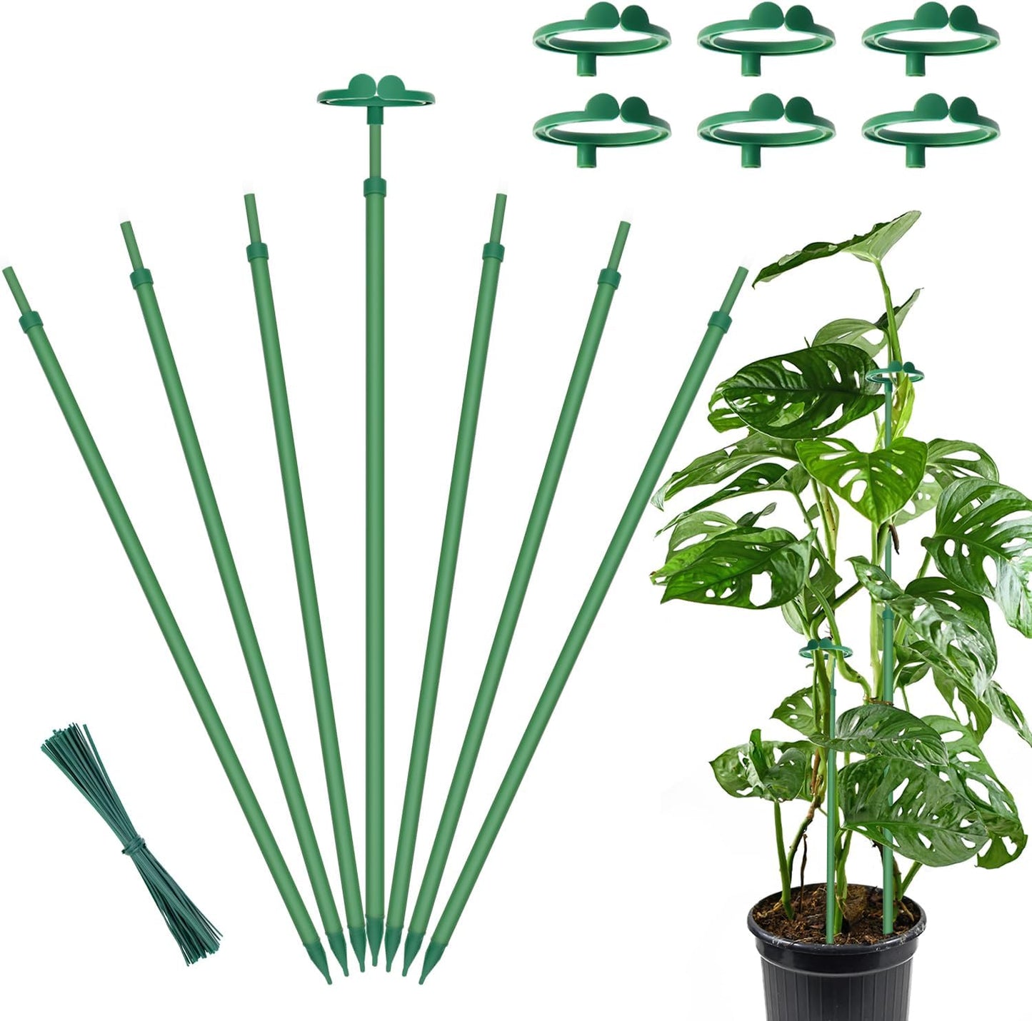 Extendable Plant Stakes,Adjustable Length from 17.9IN to 42.3IN Monstera Support Stakes with Clips,Sturdy Plant Stakes for Indoor Outdoor,Garden Sticks for Tomato,Orchid,Climbing Plants- 3Pack