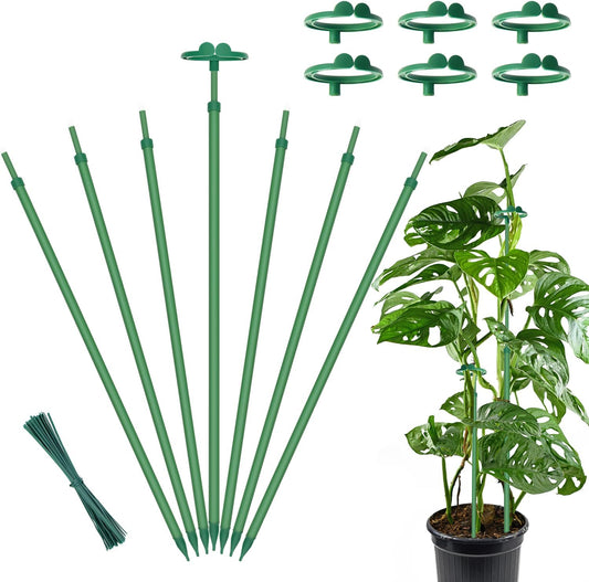 Extendable Plant Stakes,Adjustable Length from 17.9IN to 42.3IN Monstera Support Stakes with Clips,Sturdy Plant Stakes for Indoor Outdoor,Garden Sticks for Tomato,Orchid,Climbing Plants- 3Pack