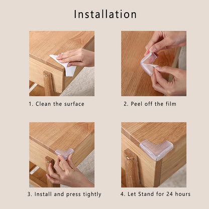 Silicone Clear Corner Protector Baby Proofing Furniture Guard, 4 Count | Food-Graded, Pre-Taped Adhesive, Flexible‌ Table Cabinets Counter Edge Bumper, Kids Child Safety Proof, 5/8" Depth