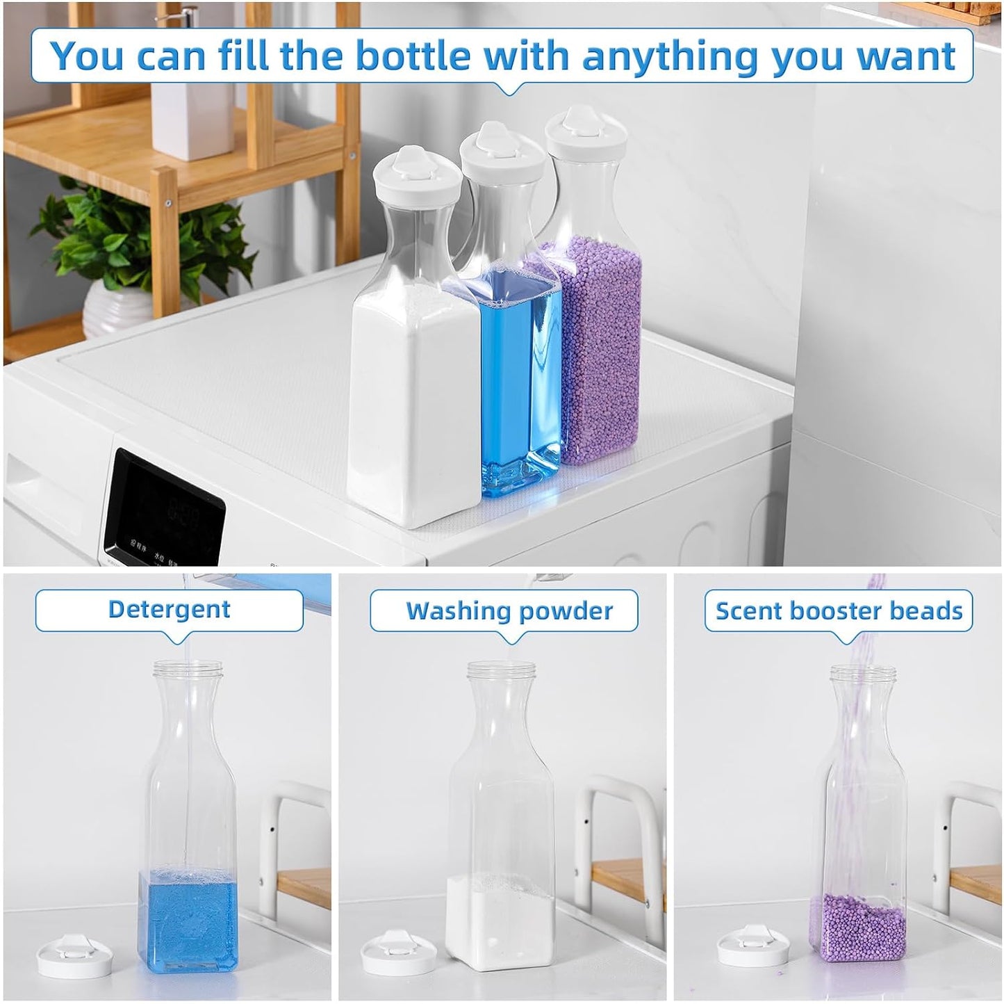 Laundry Detergent Dispenser,54OZ Laundry Soap Dispenser,Liquid Laundry Detergent Container,Fabric Softener Dispenser with Bamboo Wood Tray,Laundry Room Organizer with 4 Labels