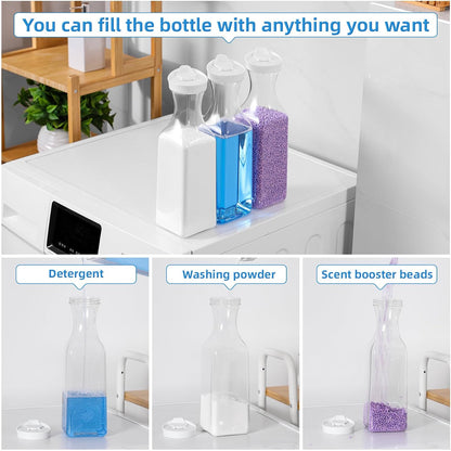 Laundry Detergent Dispenser,54OZ Laundry Soap Dispenser,Liquid Laundry Detergent Container,Fabric Softener Dispenser with Bamboo Wood Tray,Laundry Room Organizer with 4 Labels