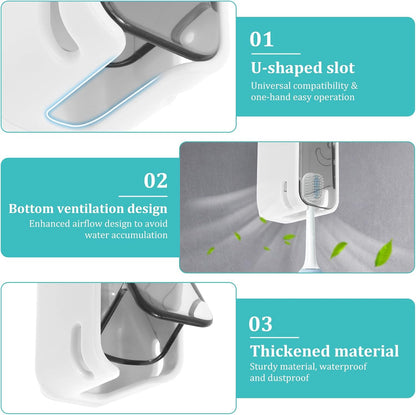 4PCS Toothbrush Holders for Bathroom, Single Slot Teeth Brush Storage Organizer with Cover & Drainage Hole for Shower Travel Family Use, Dust- & Waterproof Wall Mounted Detachable Dispenser