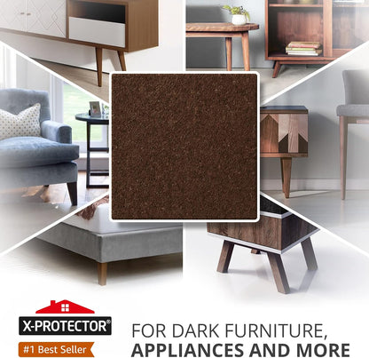 24 Heavy-Duty Felt Furniture Pads 1” 1/4” Thick X-Protector! Square Felt Pads for Furniture Feet - The Best Felt Floor Protectors for Furniture to Prevent Scratches. Protect Your Hard Floor! (Brown)