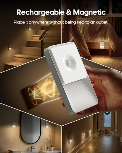 GOODEA Rechargeable Motion Sensor Night Lights for Stairs, Magnetic Stair Lights Indoor, Warm Dimmable Night Light for Hallway,Bathroom,Bedroom,Closet(4 Pack)