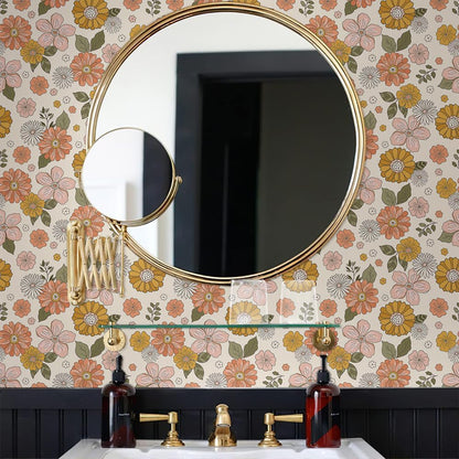 MuralPeel Dark Blue/Yellow Leaf Floral Peel and Stick Wallpaper Vintage Easy Peel Off Self Adhesive Removable Stick on Wall Paper for Kitchen Cabinet Renter Friendly