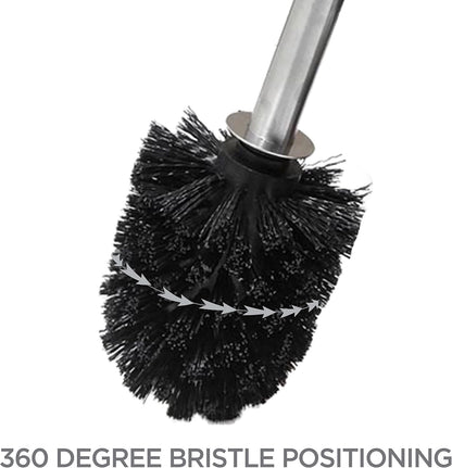 Bath Bliss Toilet Brush and Holder | Self Closing Lid | 360 Degree Brush Head | Bathroom Cleaning | Compact Size | Storage and Organization | Stainless Steel