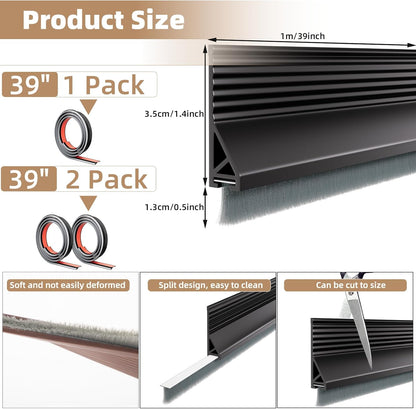 KNEELISA 39”X 1 Pack Rubber Door Sweep Bottom Exterior & Interior,Silicone Adhesive Under Door Draft Stopper with Brush,Gap Filler Noise Blocker,Soundproofing Seal Strip,White