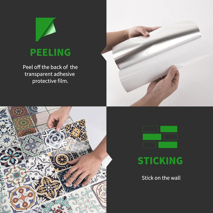 LONGKING Peel and Stick Backsplash Tile Stickers, Colorful Talavera Mexican Tile, Stick on Wall Tiles (10 Sheets)