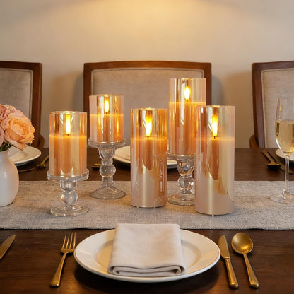 LEDHOLYT Rechargeable Flameless Glass Pillar Candles–Gifts for Women,–Set of 3, Realistic Flickering LED Light,Remote & Timer, Ideal for Living Room, Bedroom & Festival Wedding Home Party Decor