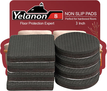 Yelanon Non Slip Furniture Pads -12pcs 4" Furniture Grippers Hardwood Floors, Non Skid for Furniture Legs,Self Adhesive Rubber Feet, Anti Slide Furniture Floors Protectors for Keep Couch Stoppers