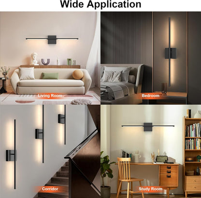 Tartek Battery Operated Wall Sconces Set of Two, Rechargeable Wall Lights with Remote Control, Dimmable 3000K-6000K LED Wall Lamp, 360°Rotate, Long Wireless Sconces for Living Room, Bedroom