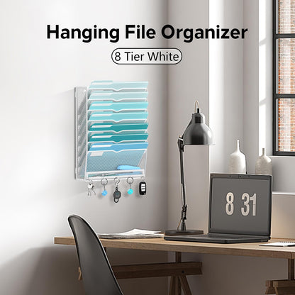 5 Tier Wall File Organizer - Hanging File Organizer with 5 Hooks, Mail Holder Wall Mounted for Papers, Folders, Magazines, Bills, Office&School Organization, Black
