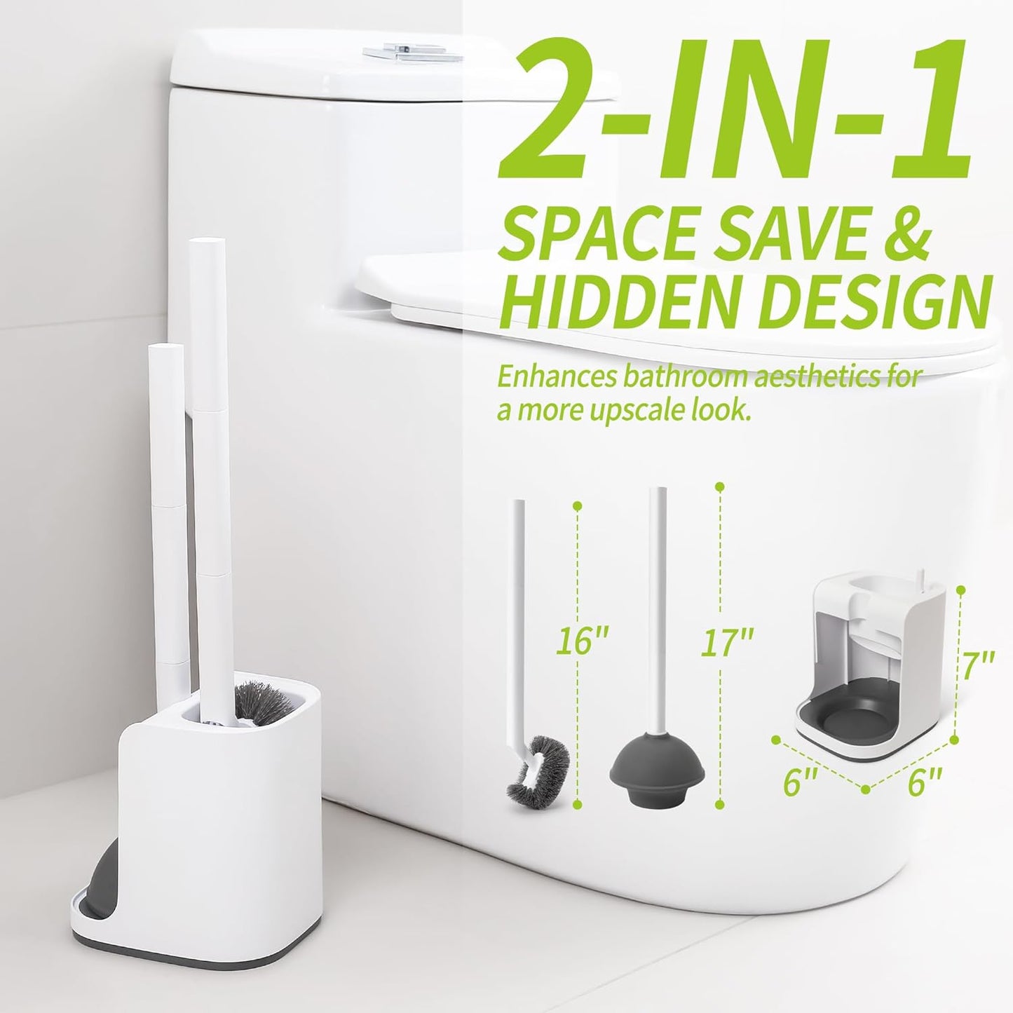 IVYROLL Toilet Brush and Plunger Set Hidden, S-Shaped Toilet Brush Plunger Combo, Perfect for Homes, Apartments & Bathrooms
