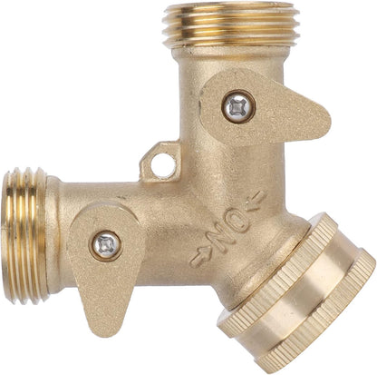 Garden Hose Splitter 2 - Way | All - Brass Strong Valve | NPT 3/4 Thread for Outdoor Watering/Laundry/Car Washing | Leak - Proof Design with Adjustable Output