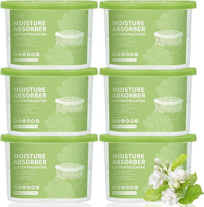 CLEVAST Moisture Absorber Boxes 6 Pack, 10 Oz Dehumidifier for Closet & Bathroom, Humidity Absorber for Wardrobe, Bedroom, RV & Car, Fragrance-Free Moisture Control, Unscented