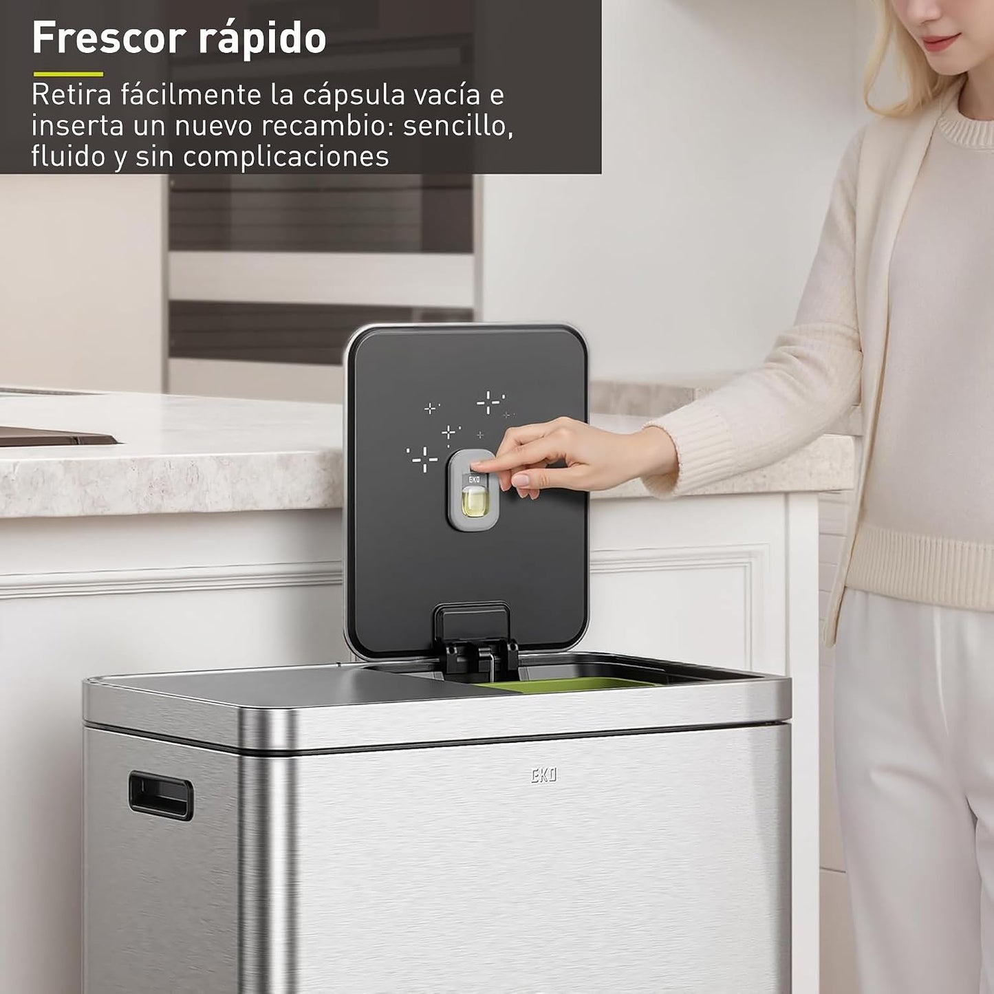 EKO Refresh Deodorizer Pod Refills, 4-Pack, Plant-Based Trash Can Deodorizer & Garbage Odor Eliminator, Long-Lasting 45 Days Air Freshener Pods for Bathroom, Closet, Storage, Compost Trash Can