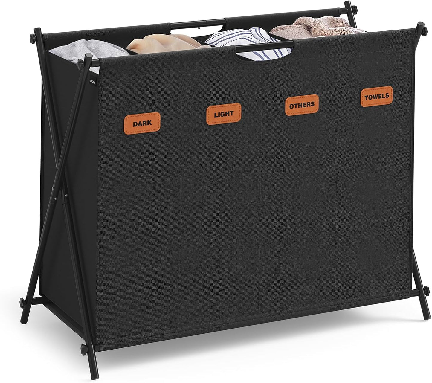 SONGMICS Laundry Hamper, Laundry Basket, 35.7 Gal. Laundry Sorter 3 Sections, Collapsible X-Frame, Clothes Organizer with Customizable Labels, Laundry Room, Bedroom, Bathroom, Slate Gray ULCB130G01