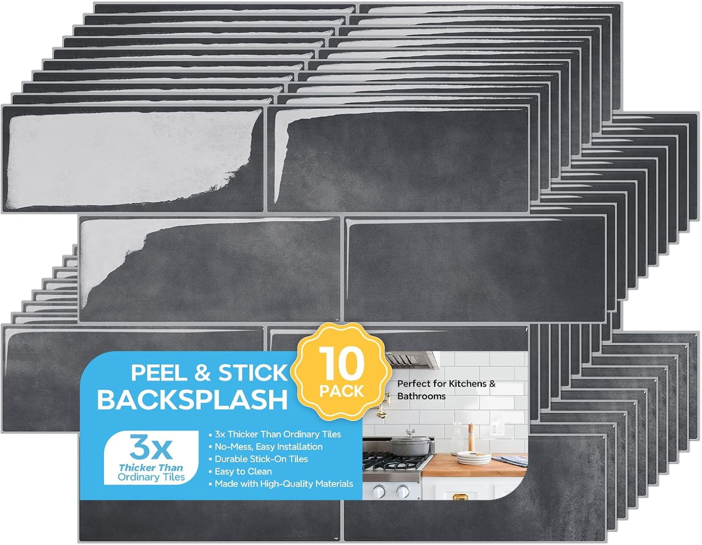STICKGOO 10 Sheets Subway Tile Peel and Stick Backsplash, Extra Thick 3D Wall Tiles with Commercial-Grade Adhesive for Kitchen, Bathroom, Laundry Room,11.56"x8.38"(White)
