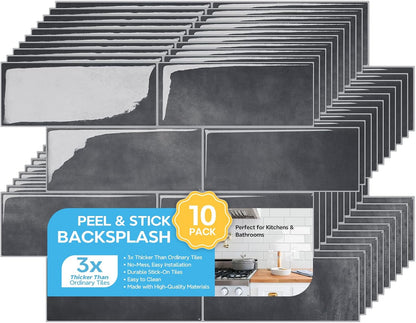 STICKGOO 10 Sheets Subway Tile Peel and Stick Backsplash, Extra Thick 3D Wall Tiles with Commercial-Grade Adhesive for Kitchen, Bathroom, Laundry Room,11.56"x8.38"(White)