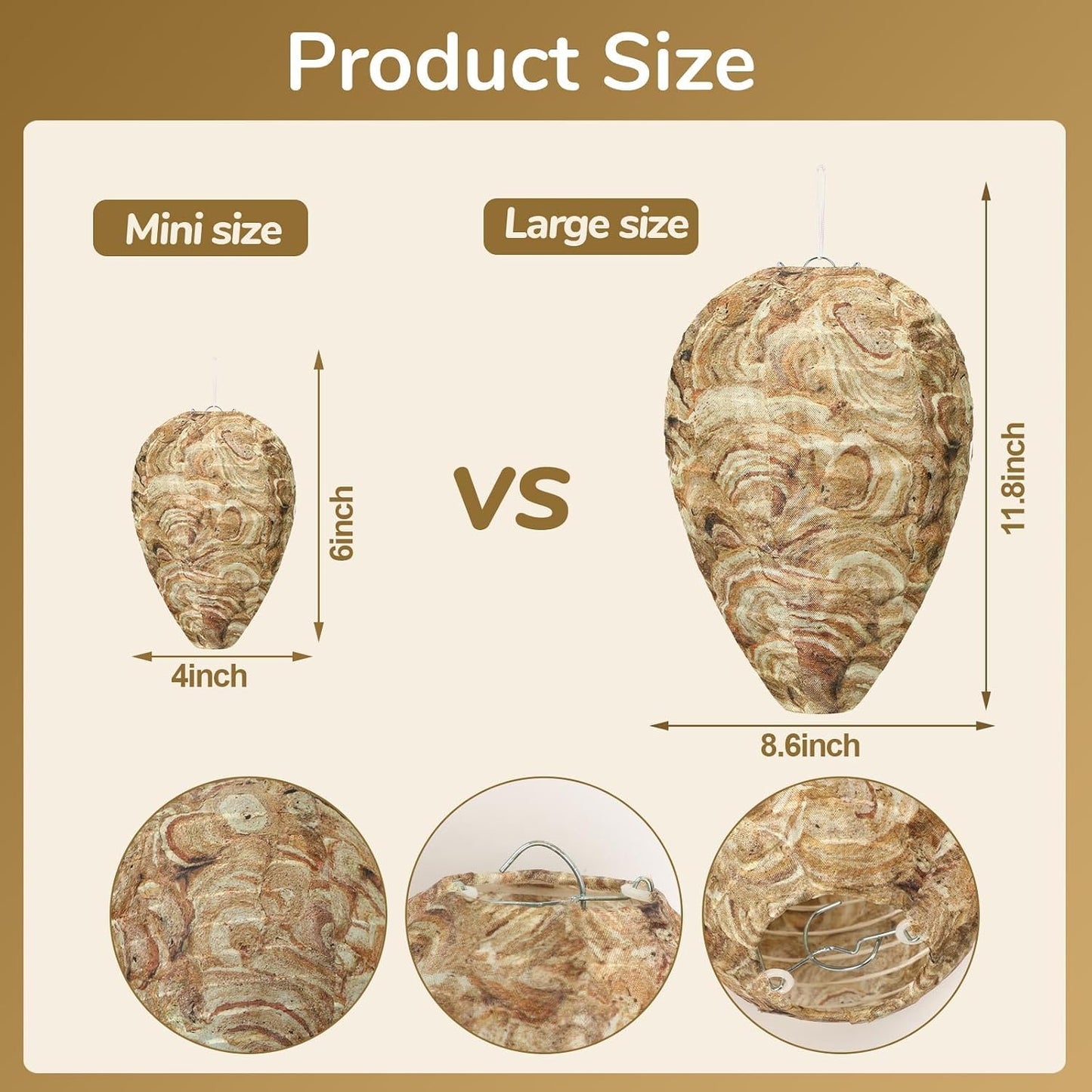 DECYOOL Wasp Nest Decoy, 4 Pack Mini Hanging Outdoor Hornet Deterrent | Brown Water-Repellent Decoys for Outdoor Patio Eaves Hanging, Deterring Hornets and Yellow Jackets, Garden Decor Supplies