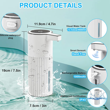 HOMELYLIFE Automatic Foam/Luquid Soap Dispenser, 13.53oz/400ml Touchless Dispenser w/ 4 Adjustable Levels, 1800mAh USB Rechargeable Smart Hand Free Dispenser for Bathroom,Kitchen,Office,Home (Foam)