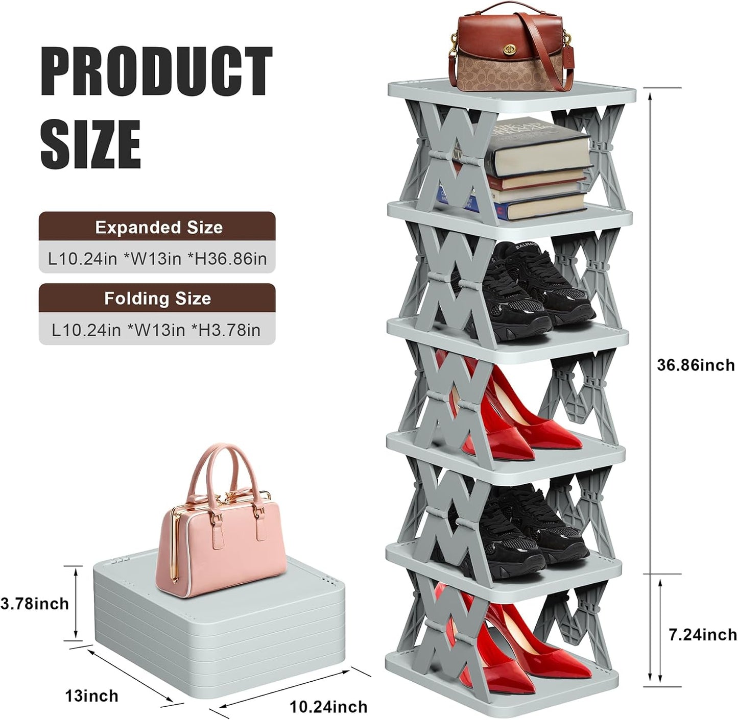 Shoe Rack, 6 Tier Shoe Organizer Without Assembly, Foldable Small Shoe Rack Space Saving, Collapsible Shoe Organizer for Entryway, Front Door Entrance, Kids, Bedroom, White
