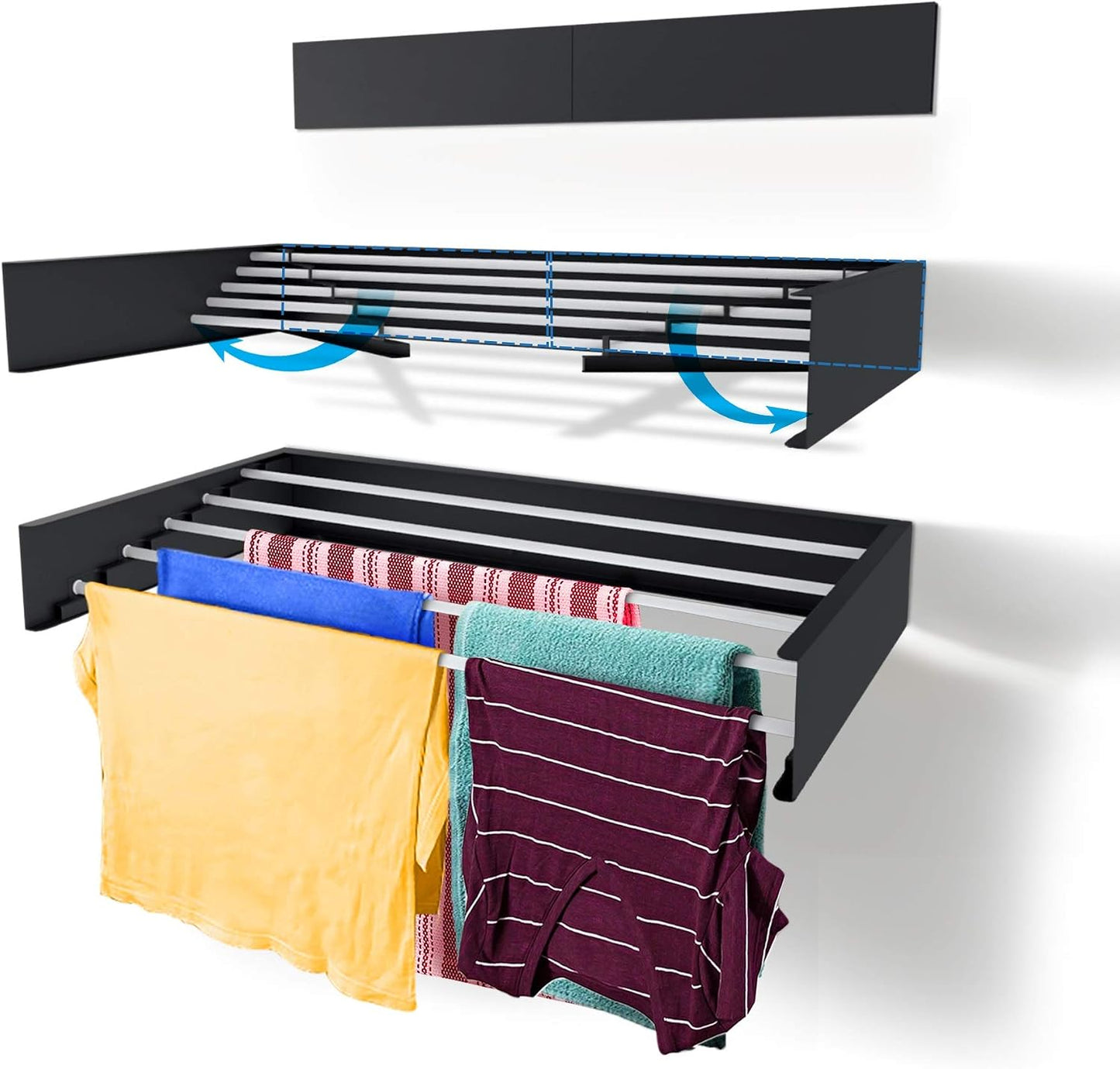 Step Up Laundry Drying Rack (28-INCH White), Wall Mounted, Retractable Clothes Drying Rack, 40lbs Capacity, 11.6 Linear Ft, with Wall Template and Long Screwdriver Bit