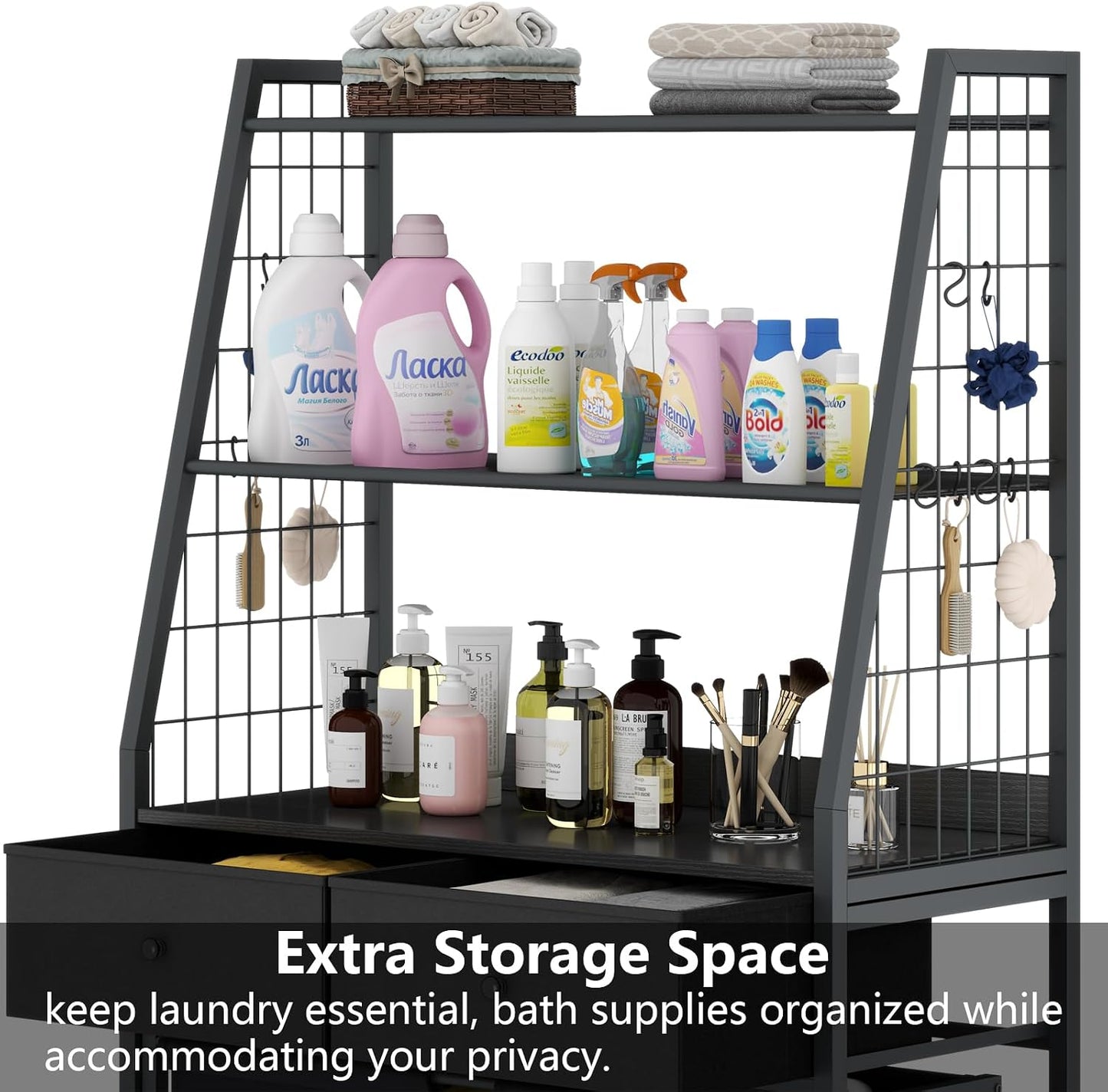 STIKELY Laundry Hamper Laundry Basket with 3 Section Pull-Out Rolling Bags, Laundry Sorter for Organization and Storage with 2 Pull-Out Drawers for Laundry Room, Bathroom, Bedroom Use (Rustic Brown)