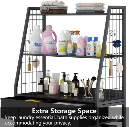 STIKELY Laundry Hamper Laundry Basket with 3 Section Pull-Out Rolling Bags, Laundry Sorter for Organization and Storage with 2 Pull-Out Drawers for Laundry Room, Bathroom, Bedroom Use (Rustic Brown)