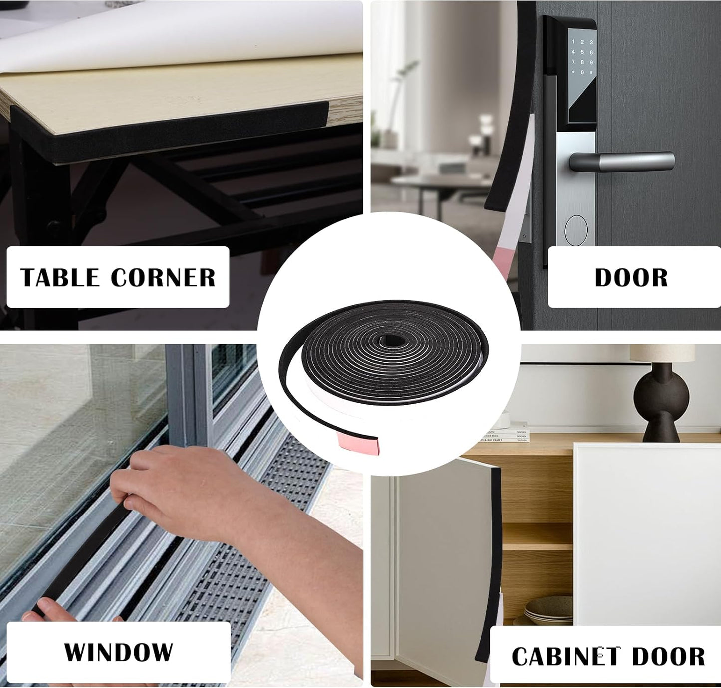 Black Foam Insulation Tape with Self-Adhesive Backing,Closed Cell Foam Weatherstripping 1/2 inch Wide x 3/8 inch Thick,Soundproofing Door Weather Seal Strip for Door and AC Window Seal,High Denisty
