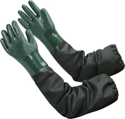 27" Full Arm Pond Gloves, Long Heavy Duty Gloves with Cotton Lining, Waterproof Rubber Chemical Resistant Glove