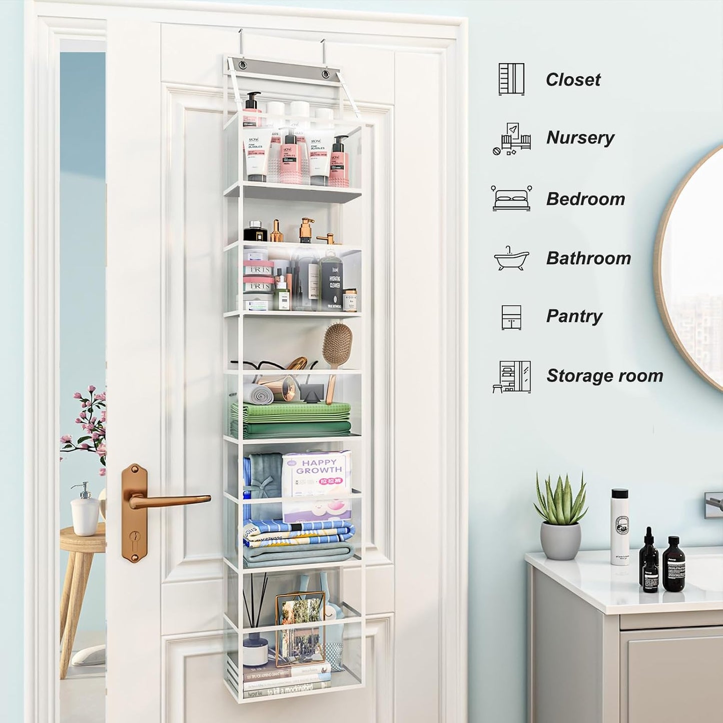 Fixwal 5-Shelf Over The Door Hanging Pantry Organizer, Room Organizer with Clear Plastic Pockets, 25lb Ultra Sturdy & Large Capacity for Closet, Bedroom, Nursery, Bathroom and Sundries