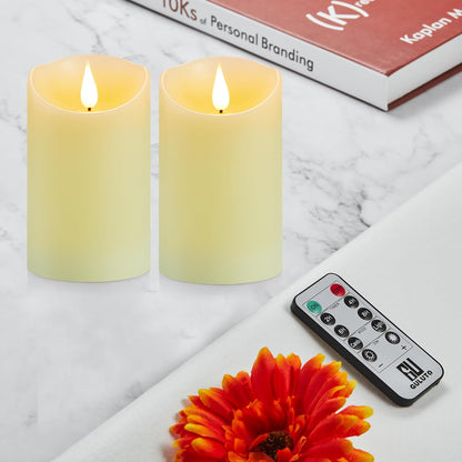 Flameless Candles, Battery Operated Candles with Remote and Timer, 3" x 4", Set of 2, LED Candles Flickering Electric Pillar Candles, Ivory Real Wax for Home Wedding Birthday Decoration