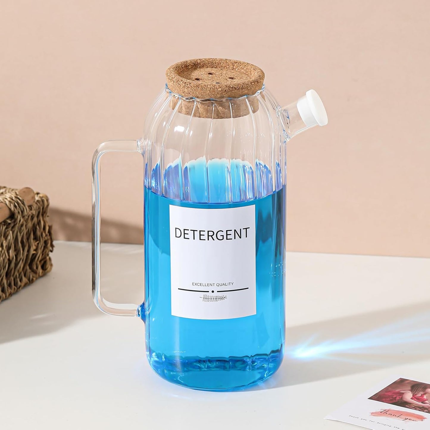 60oz Liquid Laundry Detergent Dispenser with Lables,Glass Laundry Detergent Dispenser,Laundry Detergent Container Laundry Liquid Dispenser